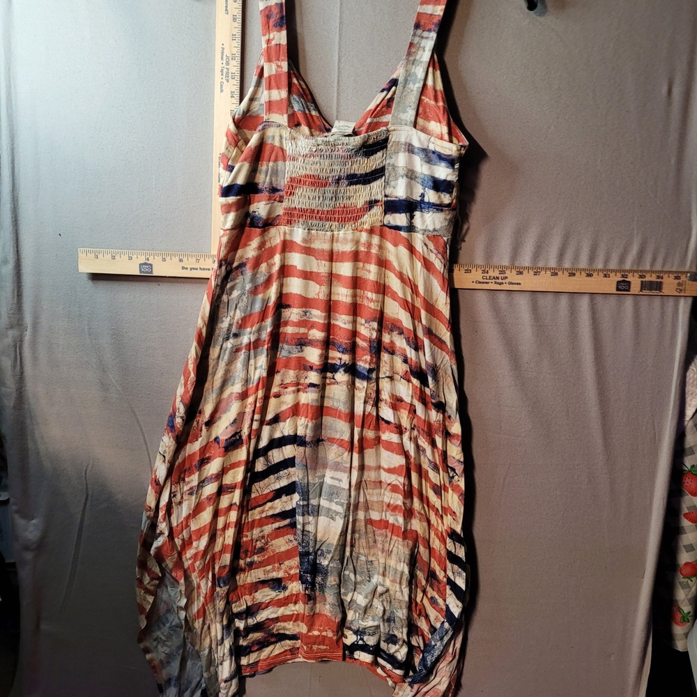 American Rag Cie Women Large Red White Blue Striped Patriotic Handkerchief Dress - Picture 2 of 4